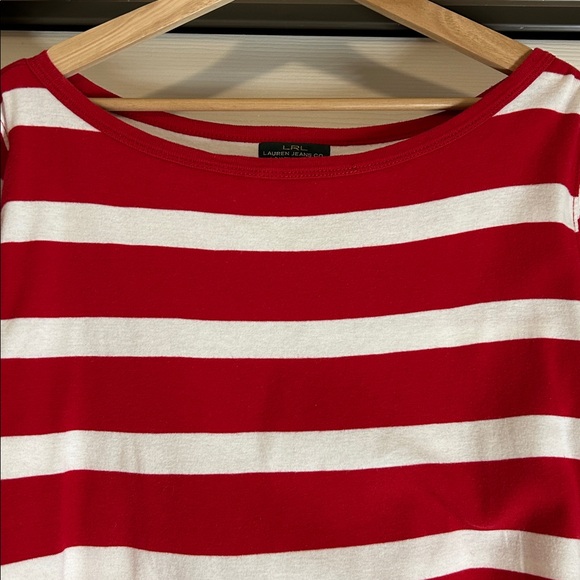 Lauren Ralph Lauren Red and White Striped Mid Sleeve Top Size XL - Picture 2 of 11